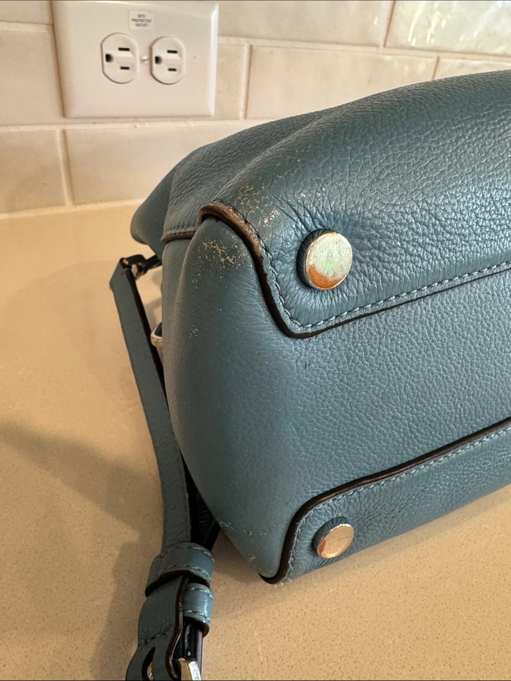 Michael Kors Blue Leather Purse with Removable Strap